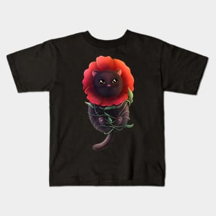 Cat with poppy flower Kids T-Shirt